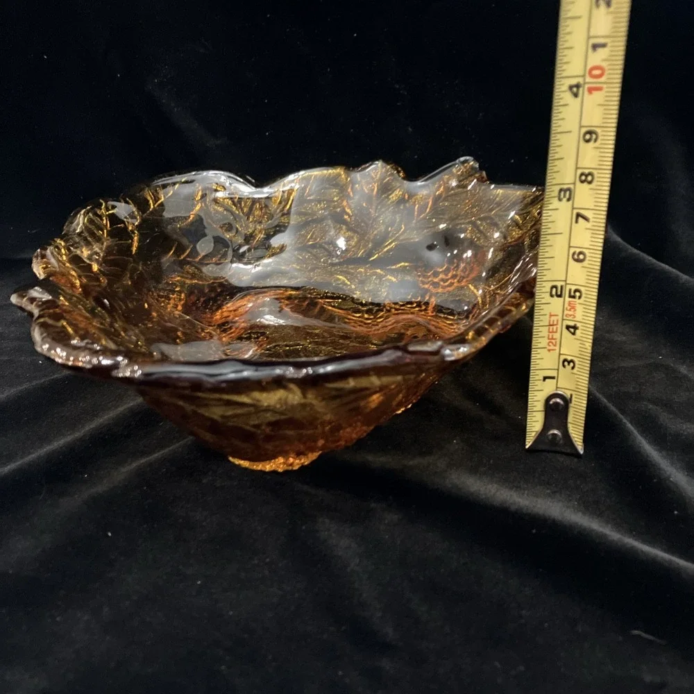 Vintage Indiana Amber Carnival Pressed Glass Marigold Loganberry Candy Nut Dish